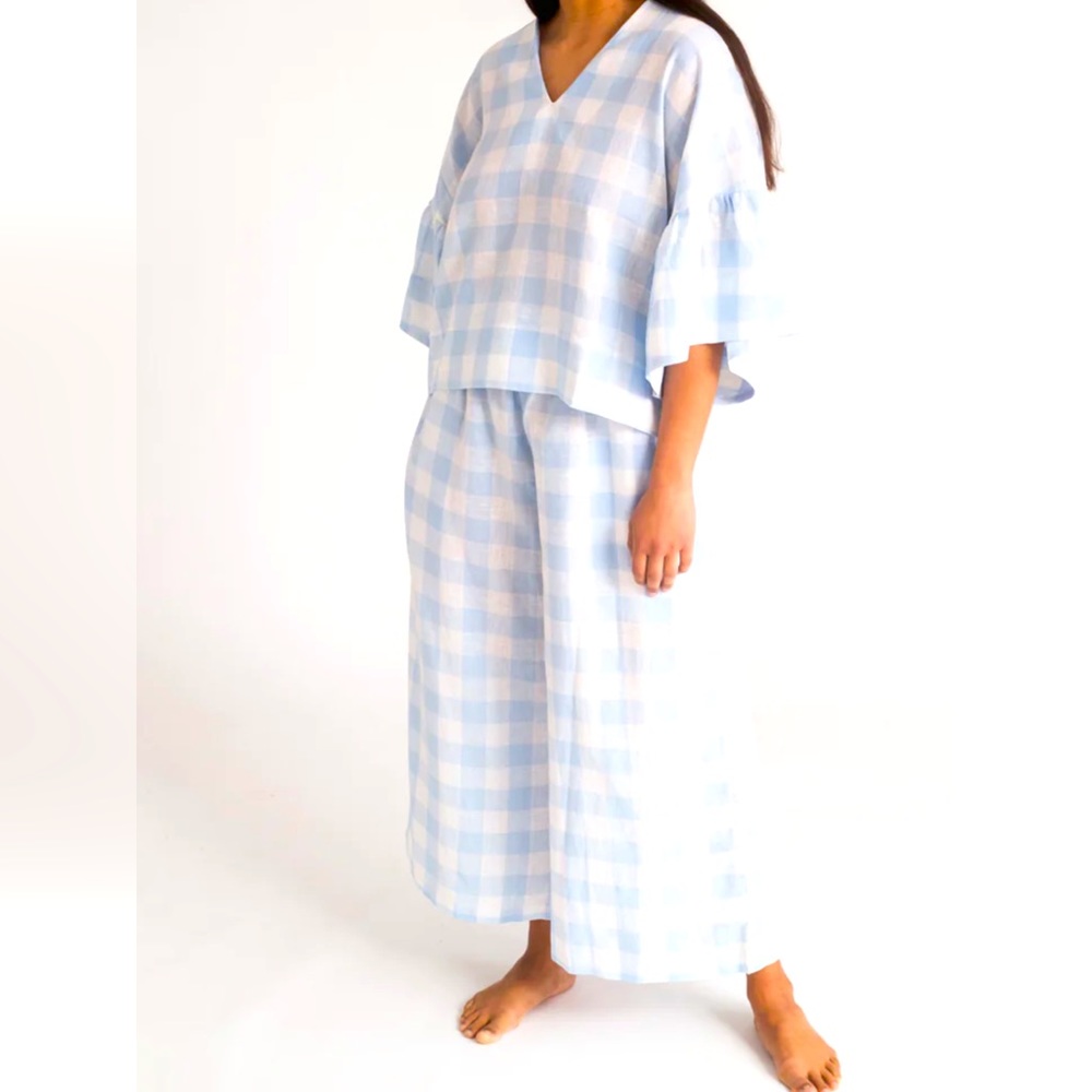 Beaumont Adrienne Gee Pale Blue gingham cropped pants